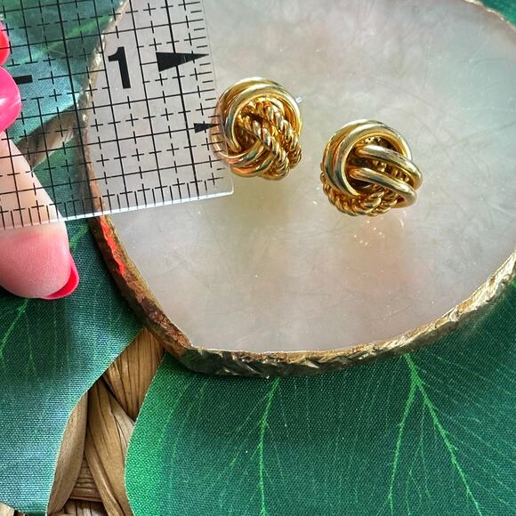 BOGO FREE FRENCG KNOT GOLD TONE STUD STATEMENT EARRINGS - Picture 4 of 5